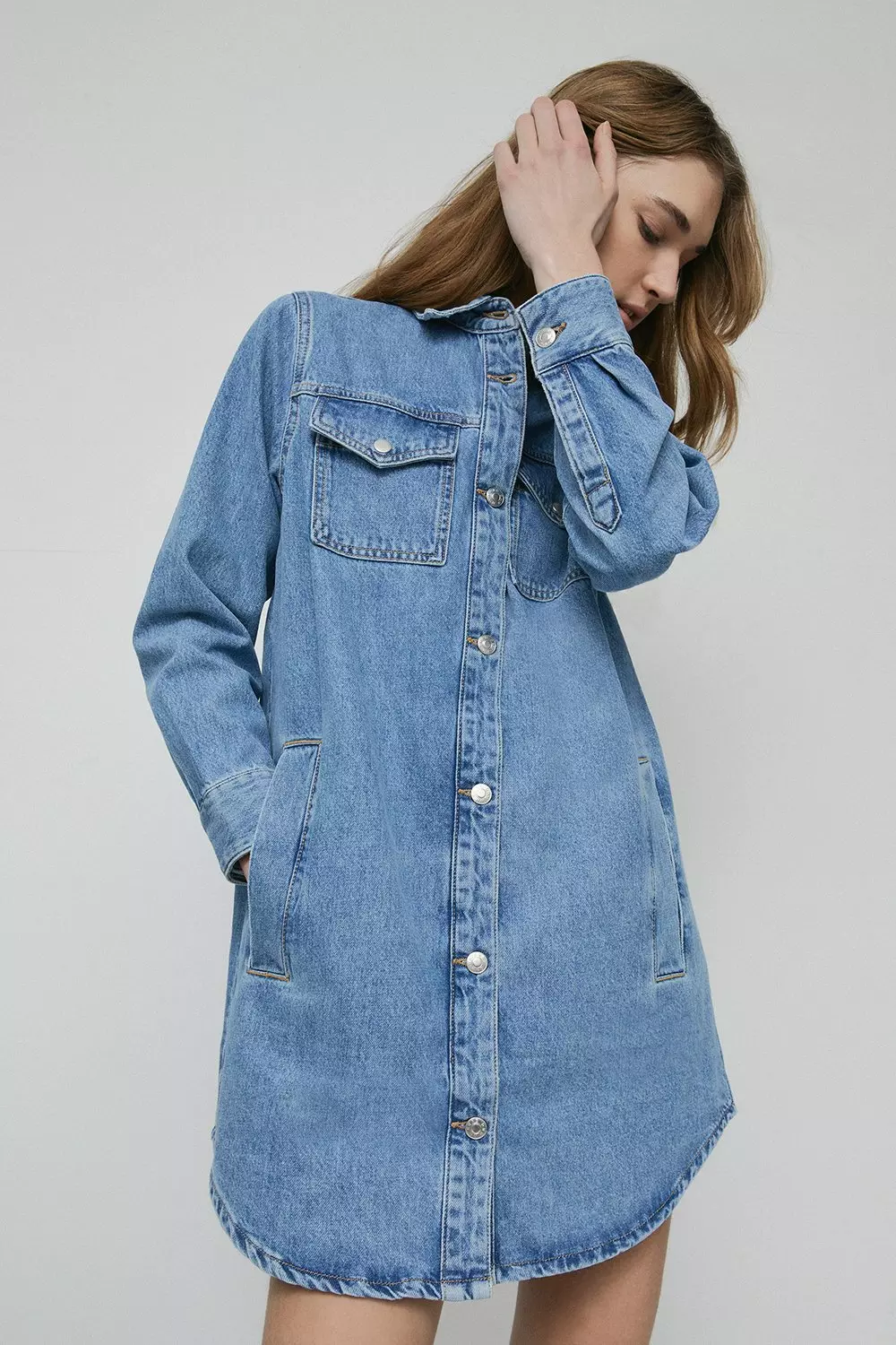 Petite Denim Oversized Mini Shirt Dress